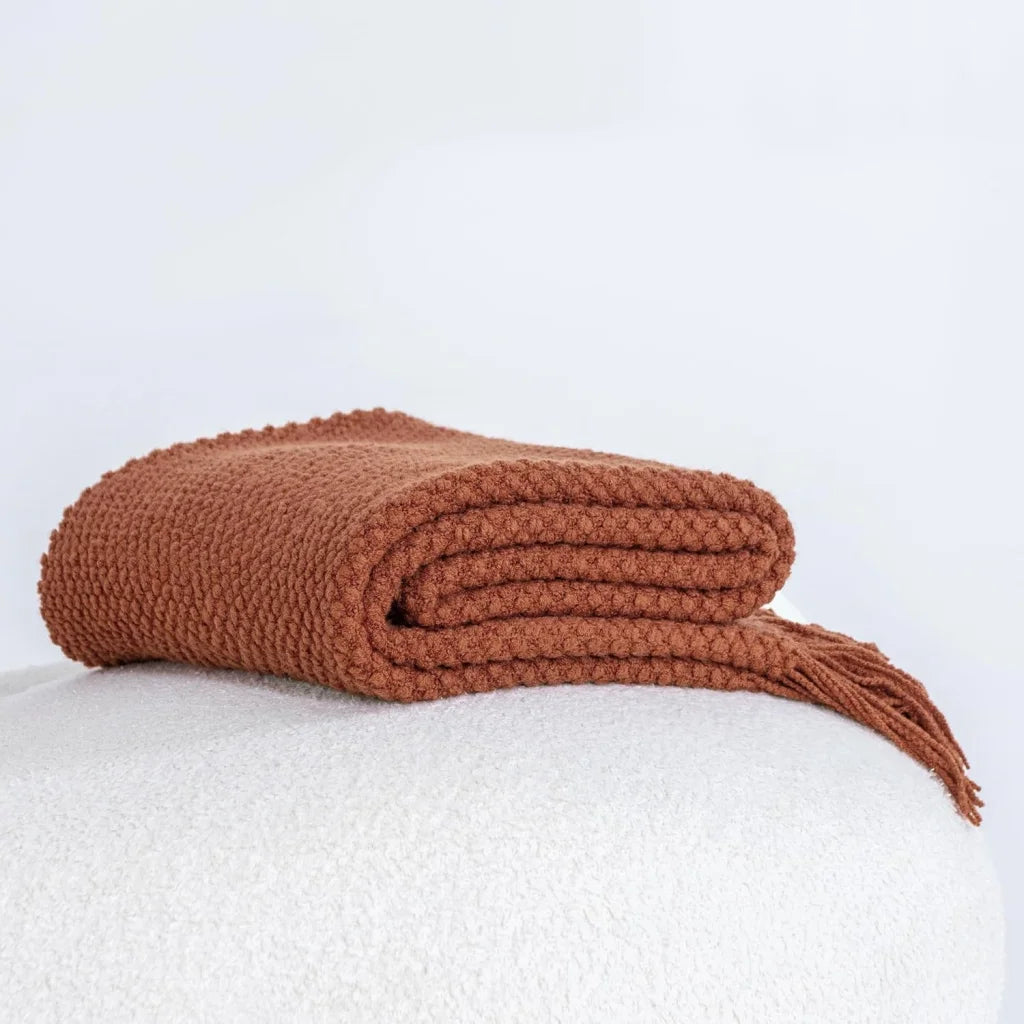 Throw Blanket Micro Plush Knitted Woven - Terracotta - Home
