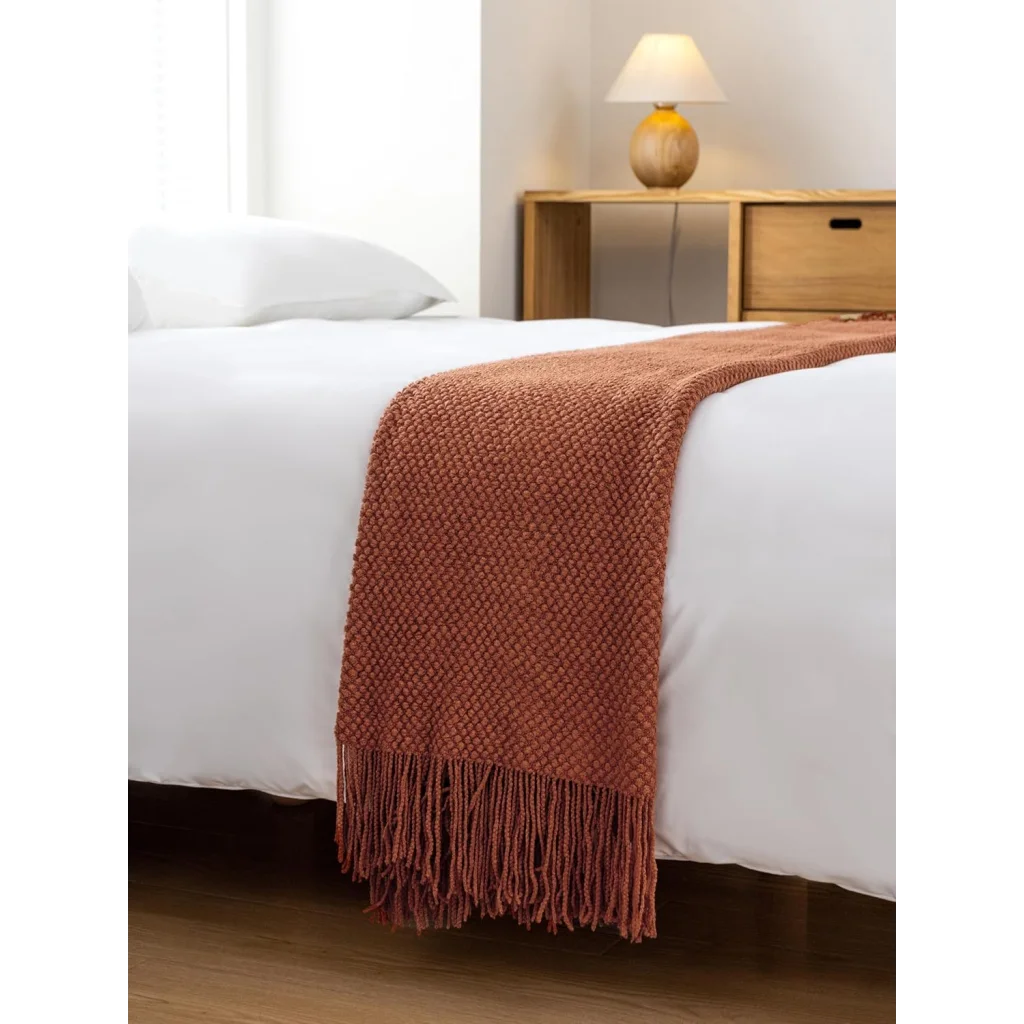 Throw Blanket Micro Plush Knitted Woven - Terracotta - Home