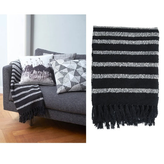 Throw Rug Bedding House Cotton Fringe Honshu - Black - Home