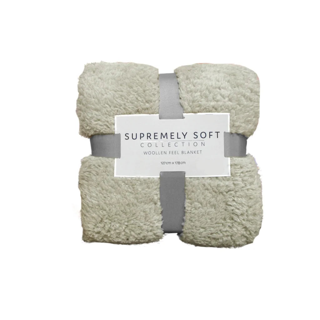 Throw Rug Blanket Soft Woollen Feel Stone - Home & Garden