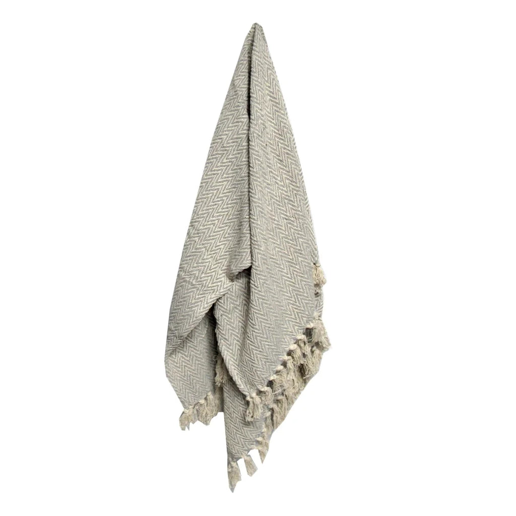 Throw Rug Cotton Fringe Chevron Grey - Home & Garden