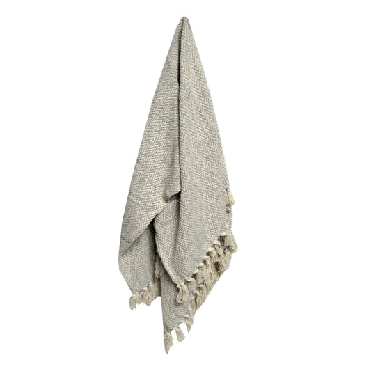 Throw Rug Cotton Fringe Chevron Grey - Home & Garden