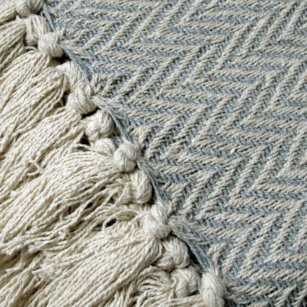 Throw Rug Cotton Fringe Chevron Grey - Home & Garden