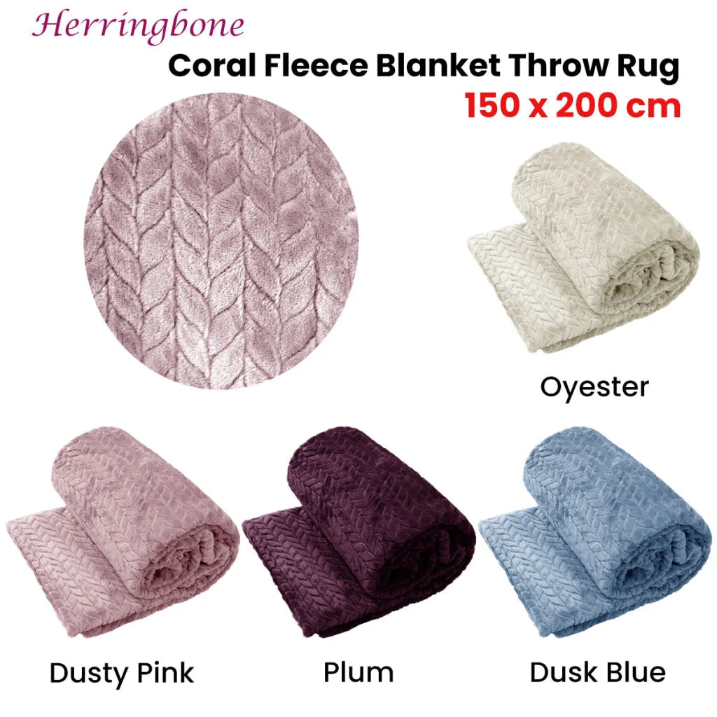 Throw Rug Herringbone Coral Fleece 150x200 cm Oyester