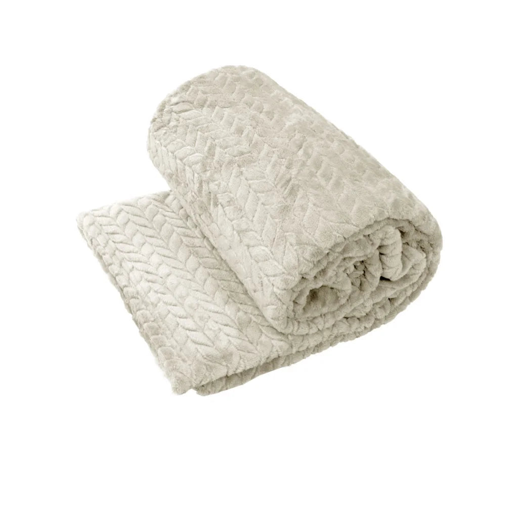 Throw Rug Herringbone Coral Fleece 150x200 cm Oyester
