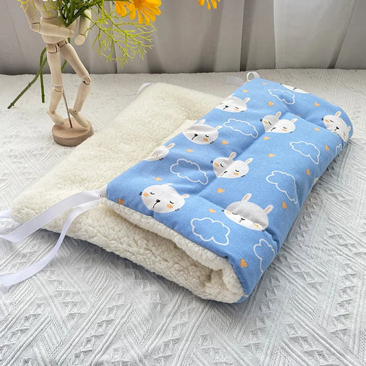 Tie-On Cat Cage Platform Pad - Rabbit pattern on Blue