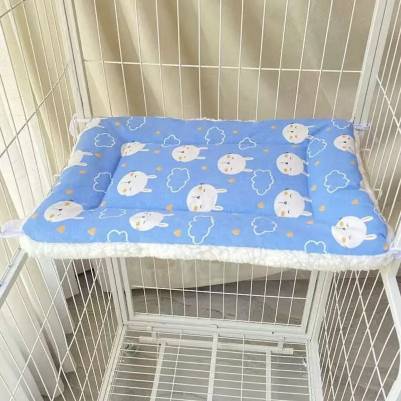 Tie-On Cat Cage Platform Pad - Rabbit pattern on Blue