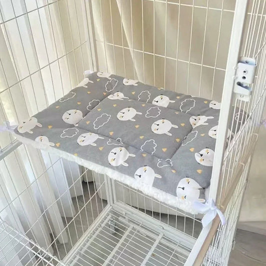Tie-On Cat Cage Platform Pad - Rabbit pattern on Gray