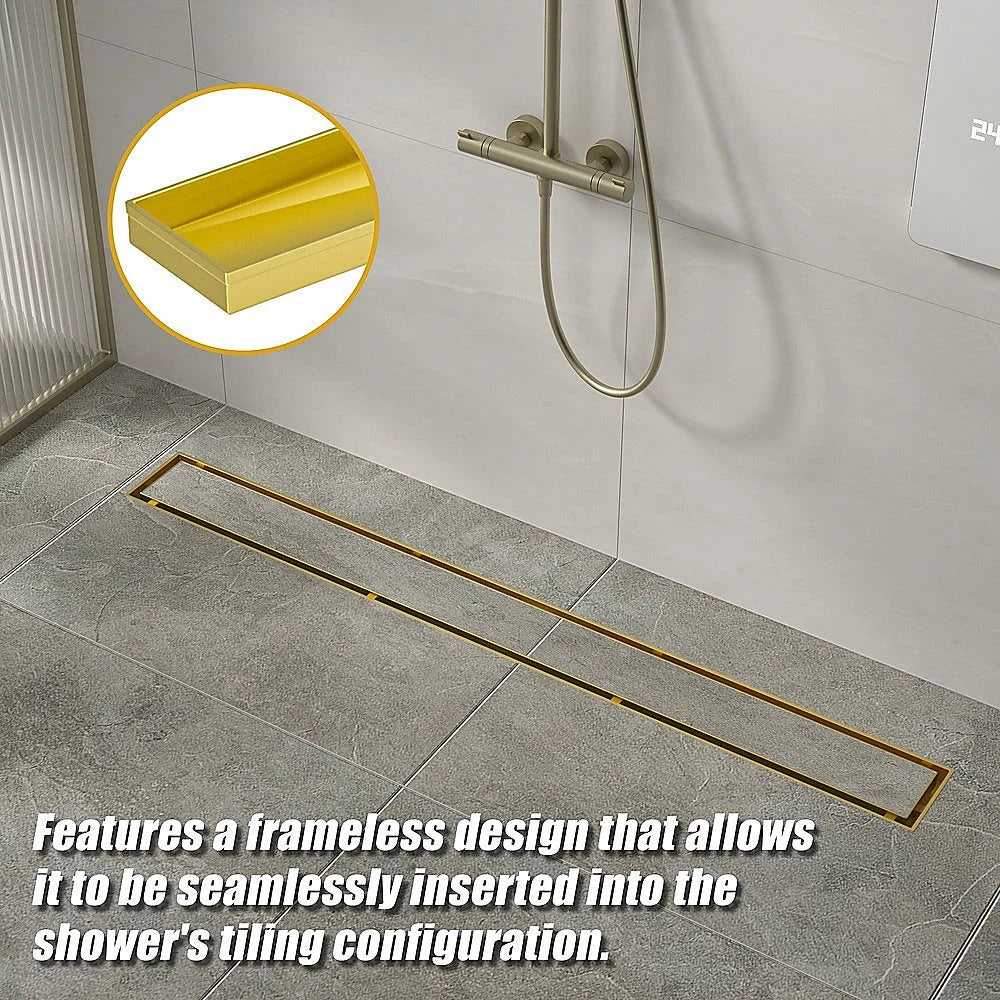 Tile Insert Bathroom Shower Brushed Brass Grate Drain 800mm