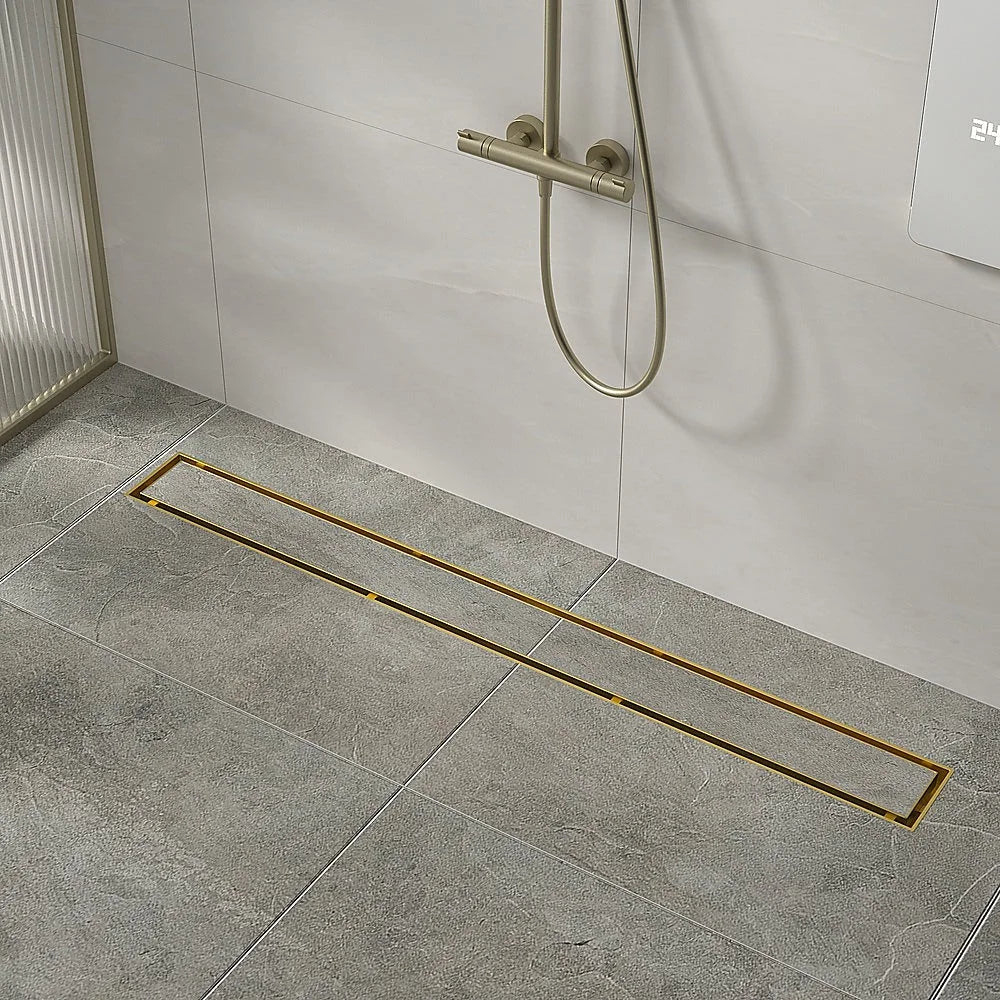 Tile Insert Bathroom Shower Brushed Brass Grate Drain 800mm