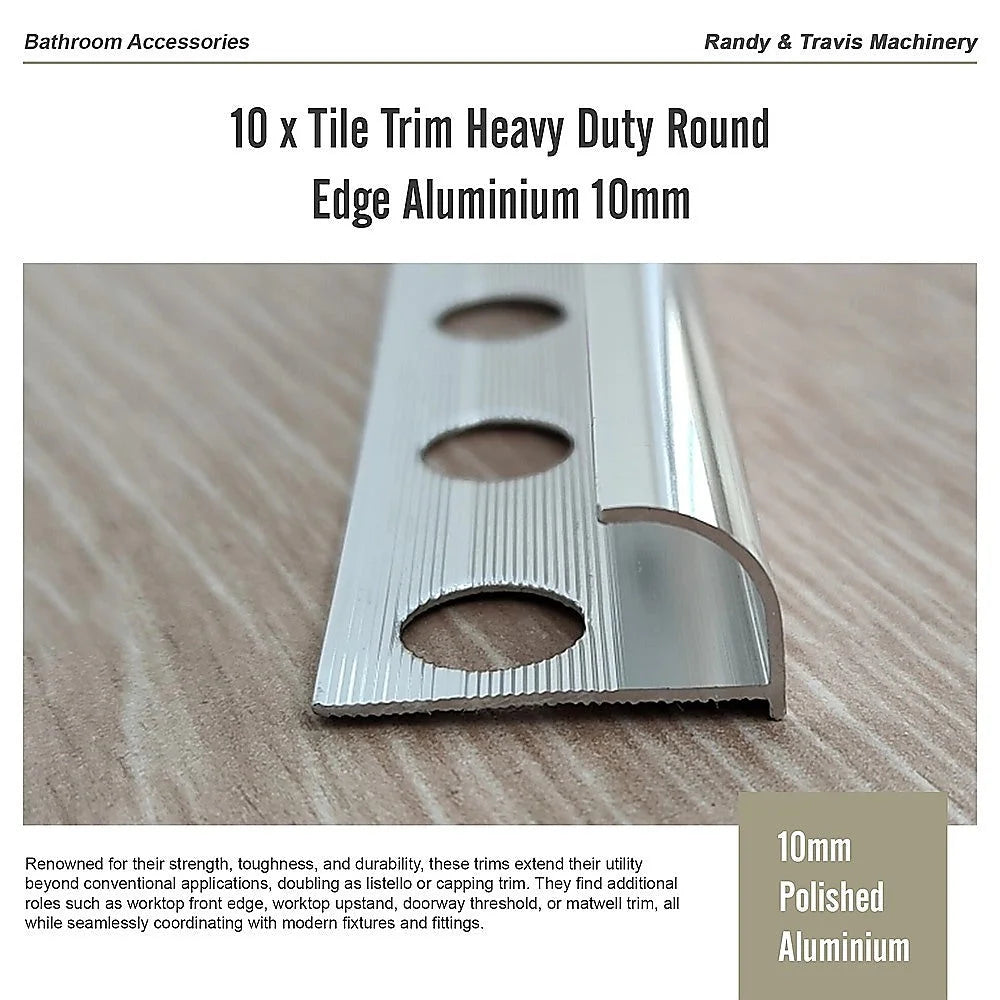 Tile Trim 10x Heavy Duty Round Edge Aluminium 10mm - Home &
