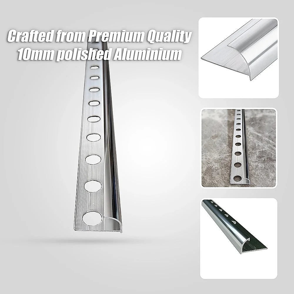 Tile Trim 10x Heavy Duty Round Edge Aluminium 10mm - Home &