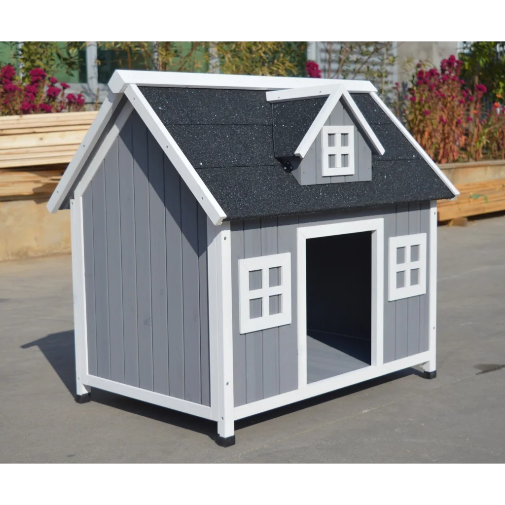 Timber Pet Dog Puppy Wooden Cabin Kennel House - Large Grey