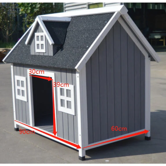 Timber Pet Dog Puppy Wooden Cabin Kennel House - Large Grey