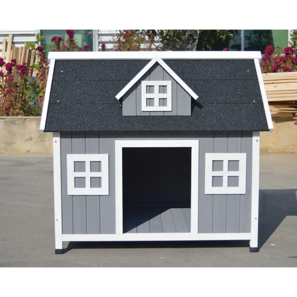 Timber Pet Dog Puppy Wooden Cabin Kennel House - Large Grey