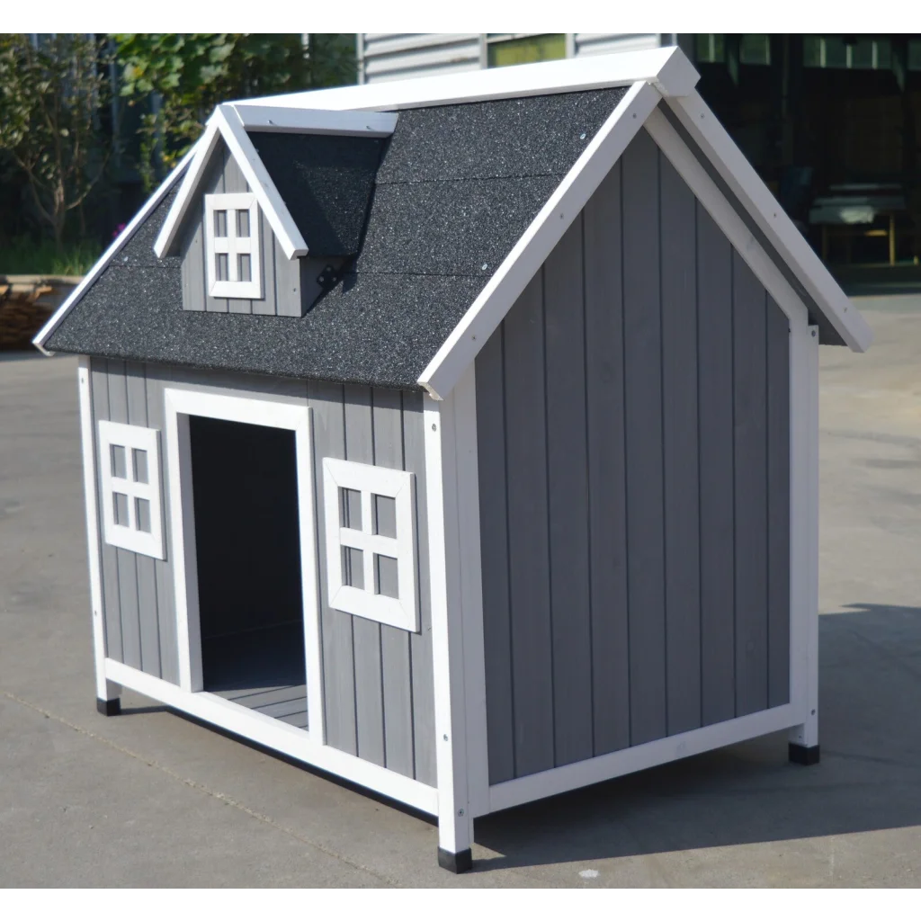 Timber Pet Dog Puppy Wooden Cabin Kennel House - Large Grey