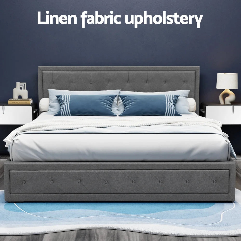 Tiyo Bed Frame Gas King Size Base Grey Fabric