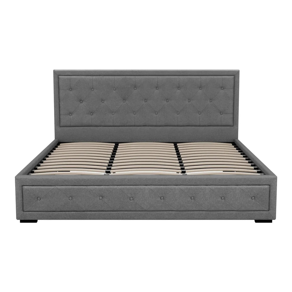 Grey Fabric Tiyo Bed Frame Gas Lift Storage King Size
