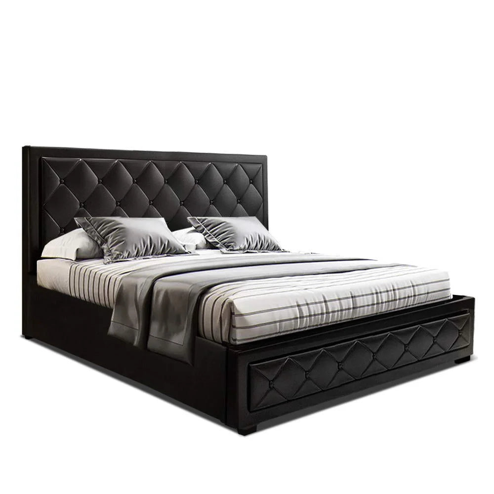 Tiyo Bed Frame PU Leather Gas Lift Storage - Black King
