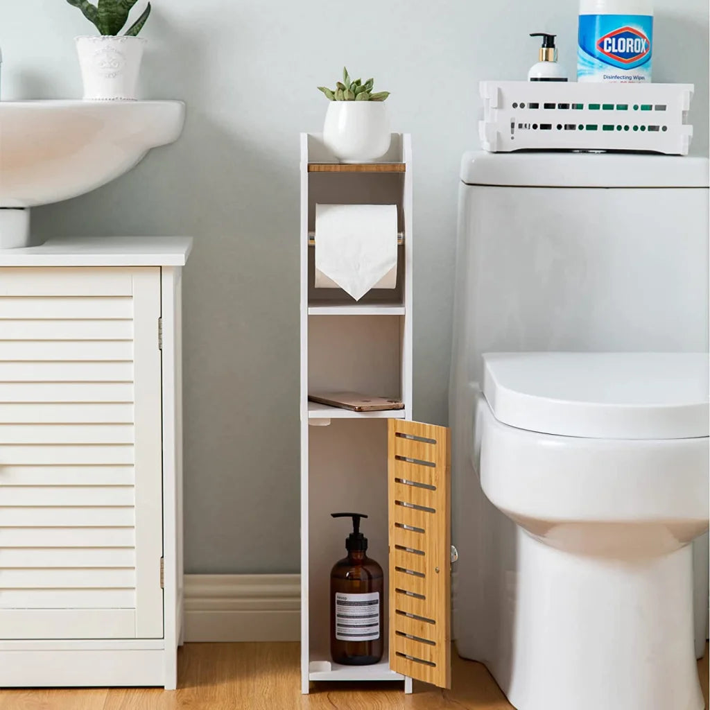 Toilet Paper Roll Holder for Bathroom with Roller - Bamboo