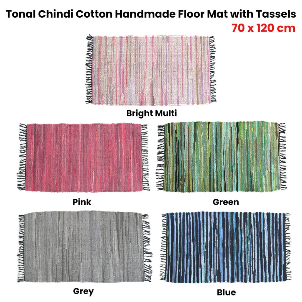 Tonal Chindi Cotton Handmade Floor Mat with Tassels