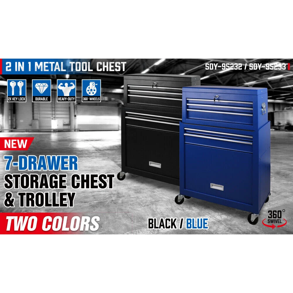 Tool Box Chest Cabinet Trolley 7 Drawer Garage Storage