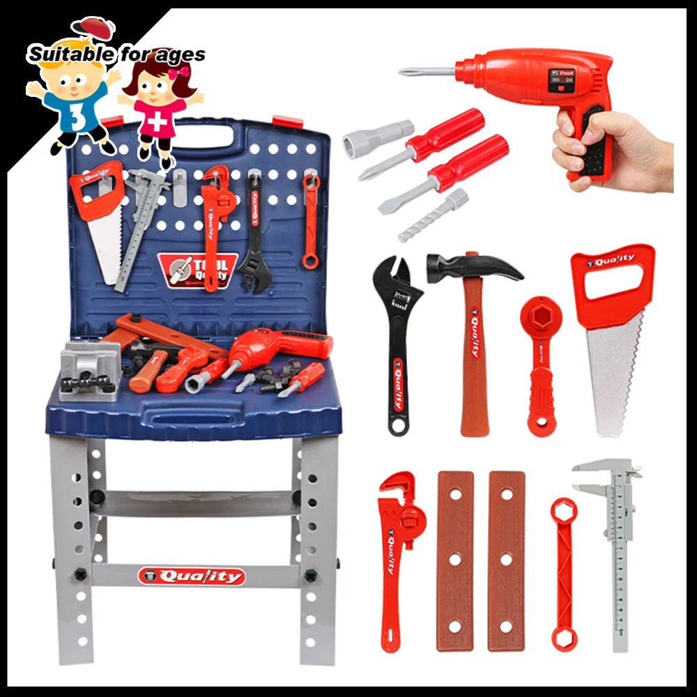 Tool Box Work Bench With Battery Operated Drill Set kids