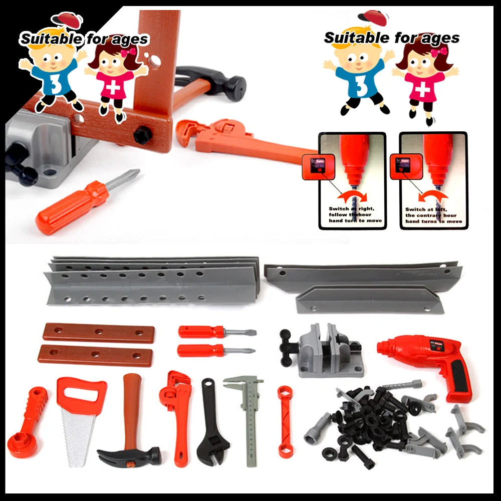 Tool Box Work Bench With Battery Operated Drill Set kids
