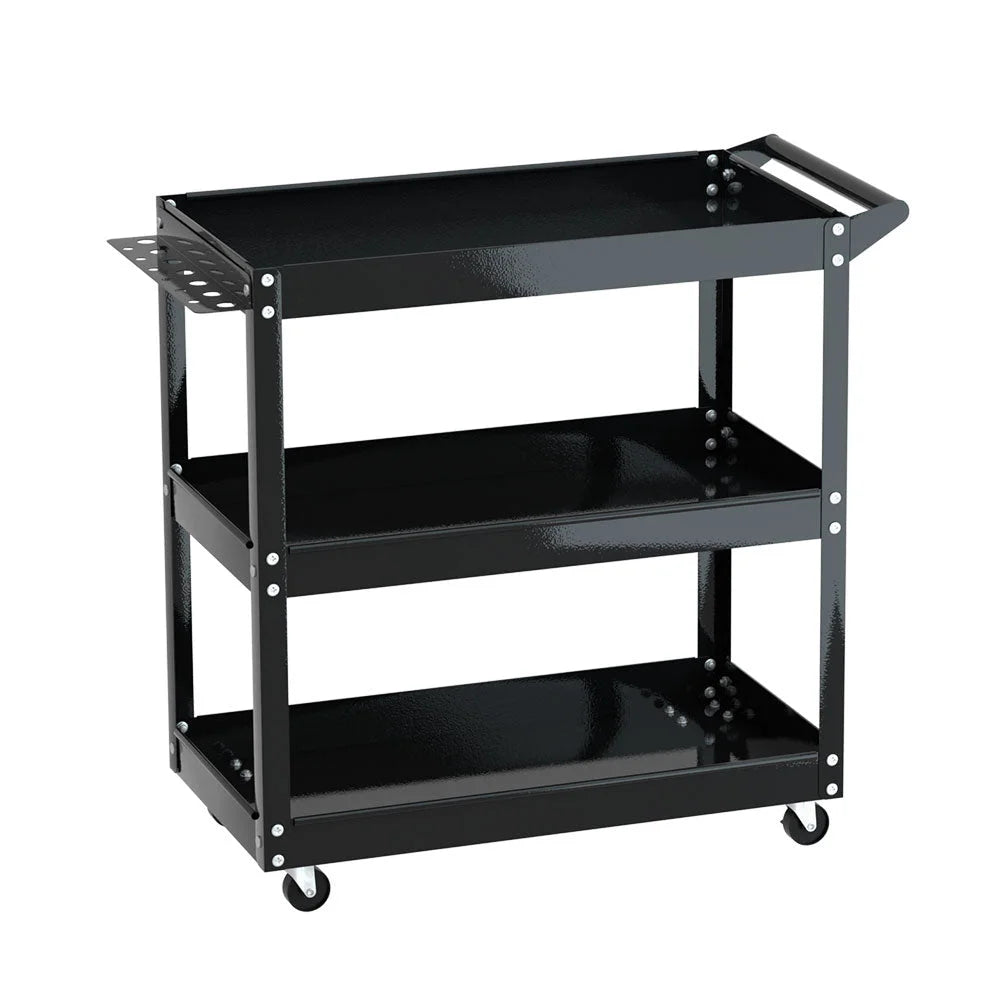 Tool Cart 3‑Tier Steel Trolley Mechanic Organizer Black