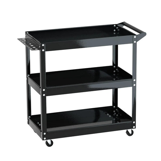 Tool Cart 3‑Tier Steel Trolley Mechanic Organizer Black