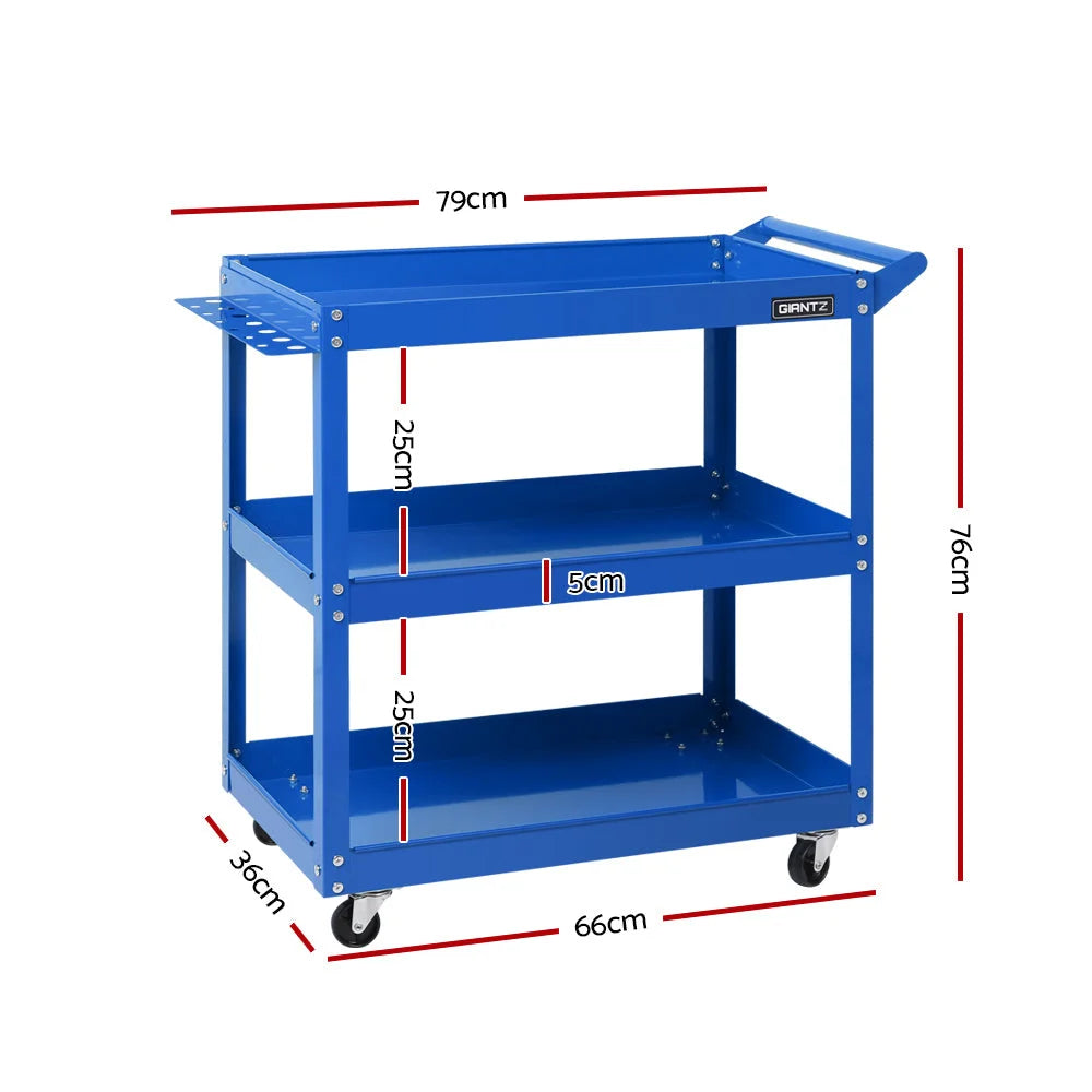 Tool Cart 3‑Tier Steel Trolley Mechanic Organizer Blue