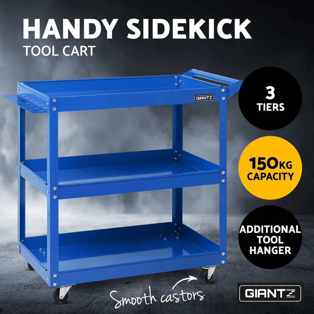 Tool Cart 3‑Tier Steel Trolley Mechanic Organizer Blue