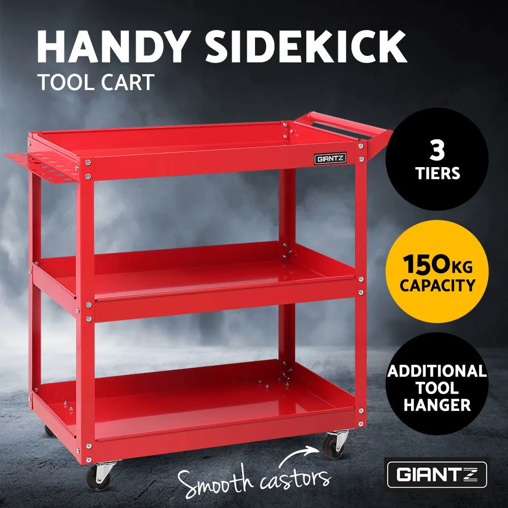 Tool Cart 3‑Tier Steel Trolley Mechanic Organizer Red