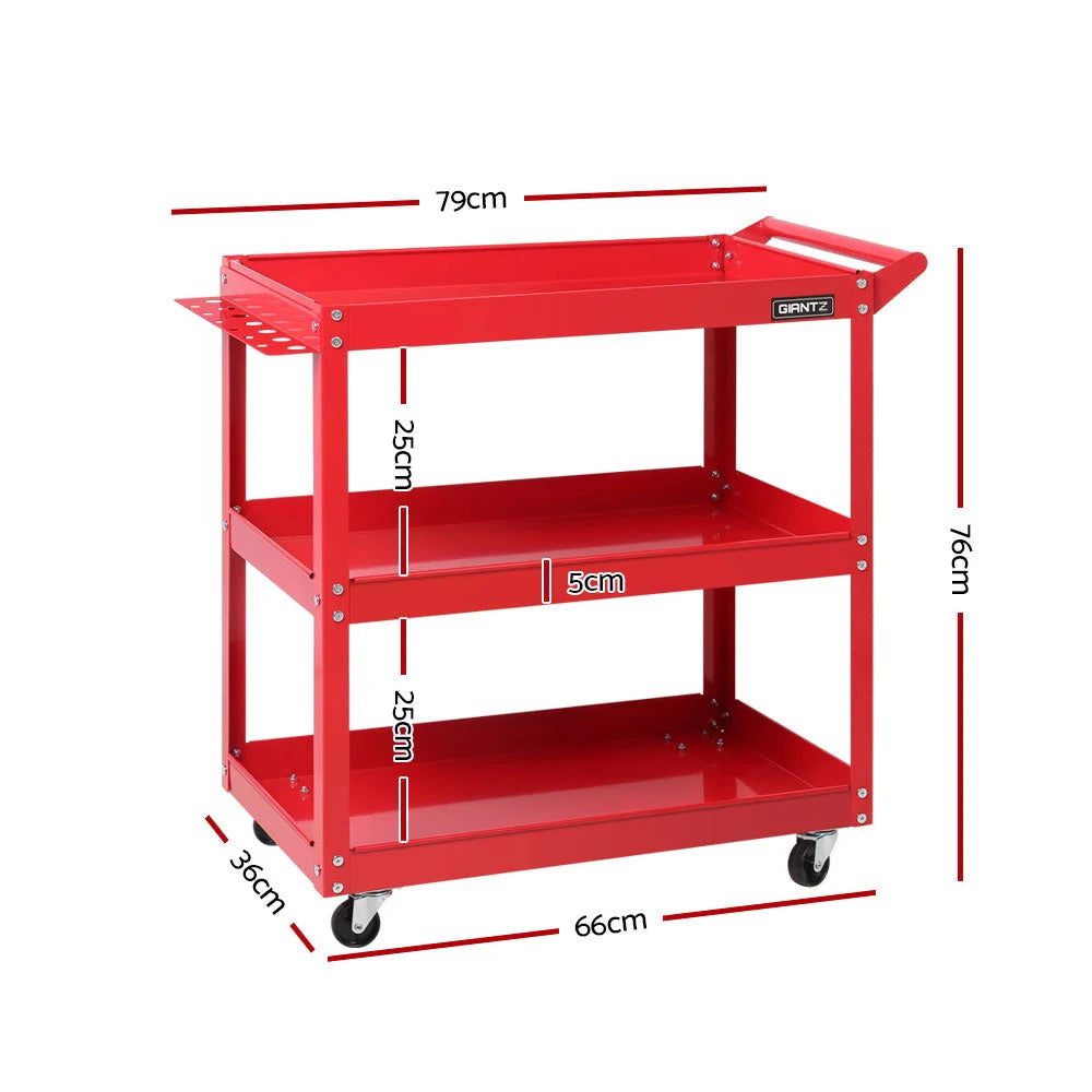 Tool Cart 3‑Tier Steel Trolley Mechanic Organizer Red