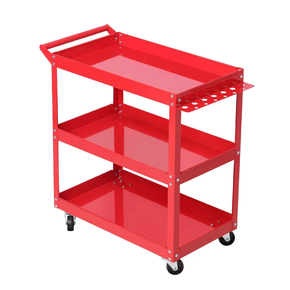 Tool Cart 3‑Tier Steel Trolley Mechanic Organizer Red