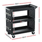 Black tool trolley with portable shelves and caster wheels