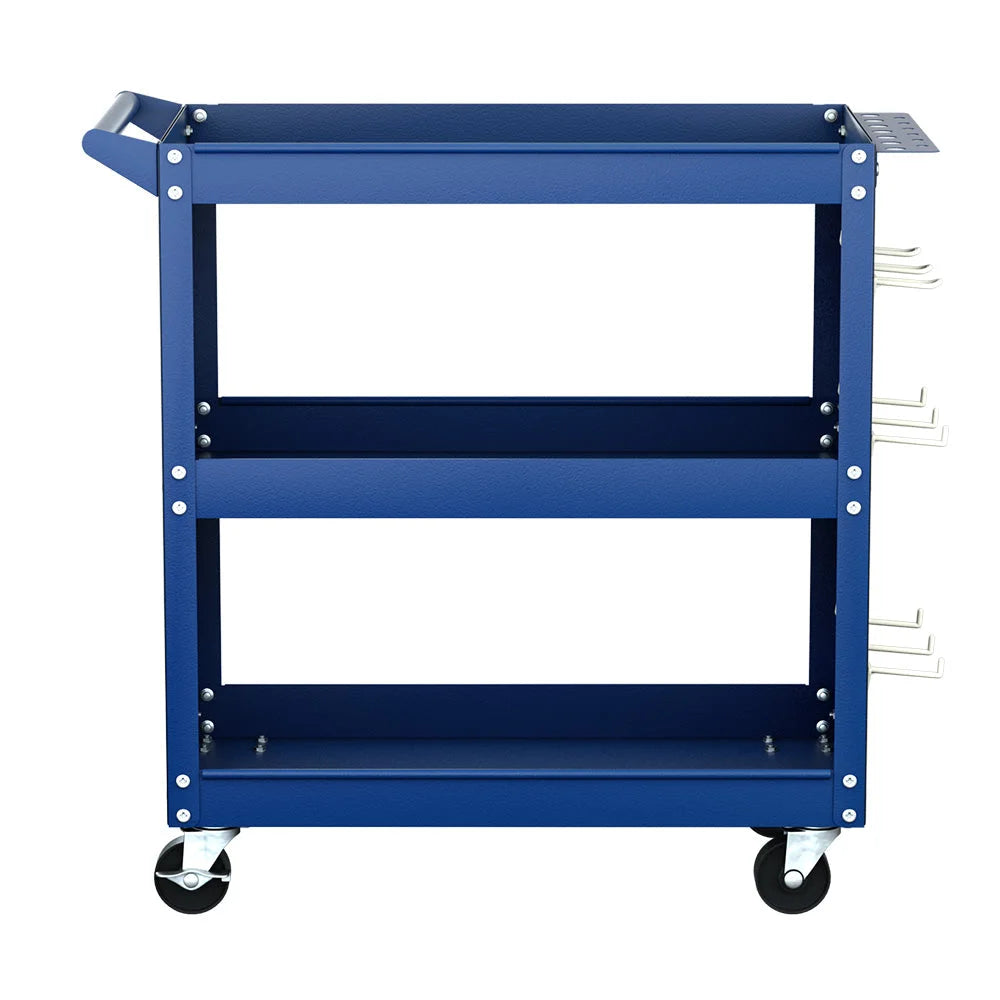 Tool Cart 3-Tier Storage Trolley with Pegboard Hooks - Blue