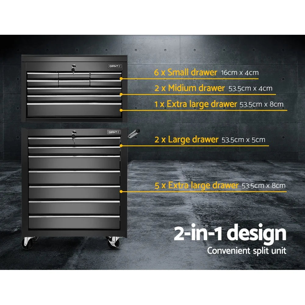 Tool Chest and Trolley Box Cabinet 16 Drawers Cart Garage