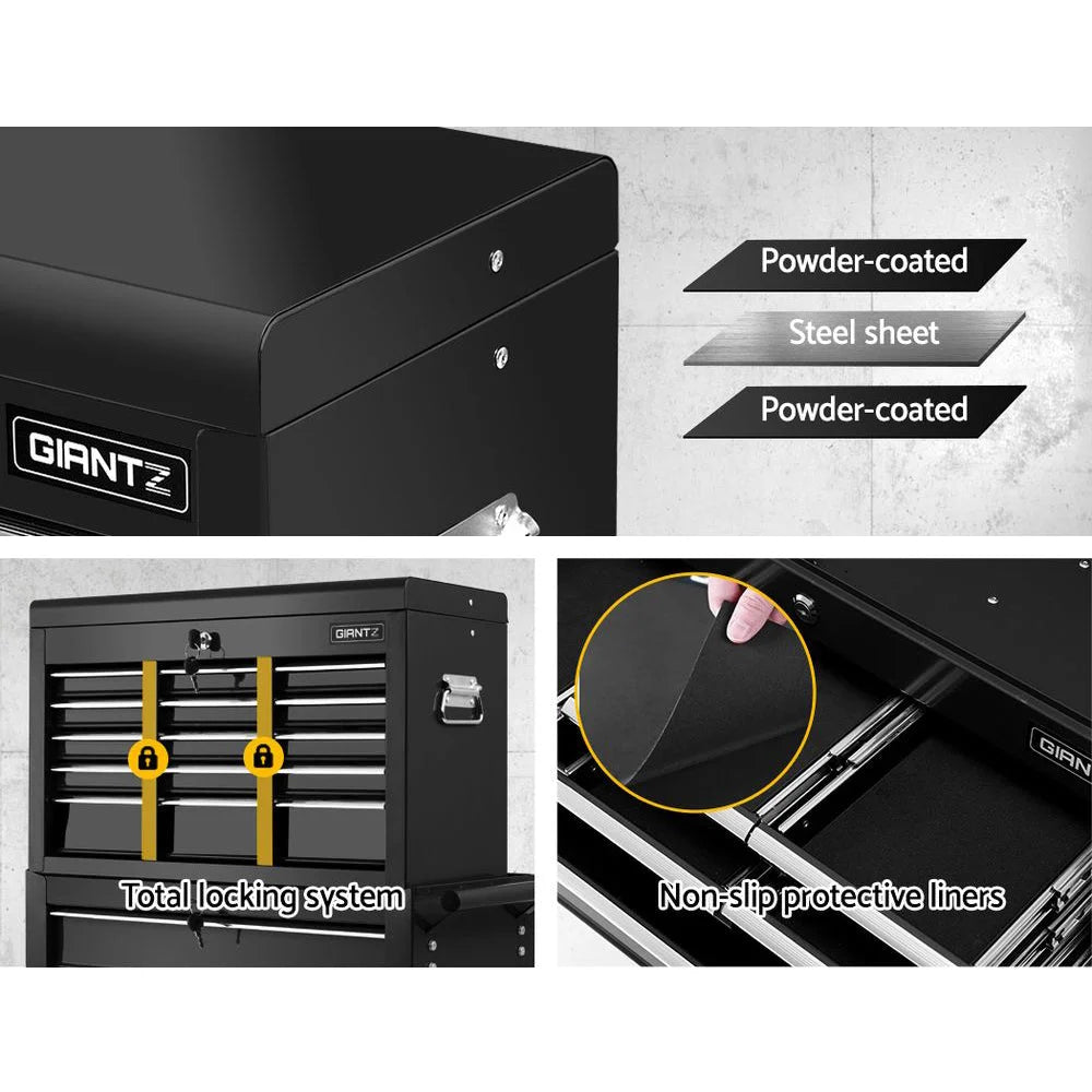 Tool Chest and Trolley Box Cabinet 16 Drawers Cart Garage