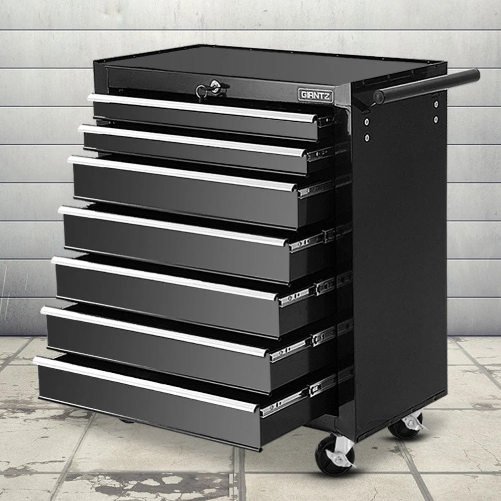Black storage cabinet with tool chest trolley box