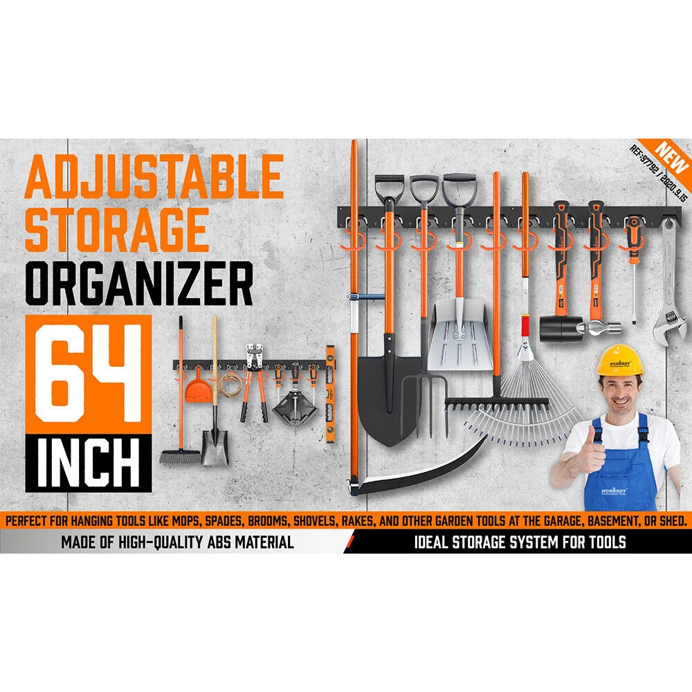 Tool Hanger Wall Mount 64’’ Garden Organizer Mop Broom