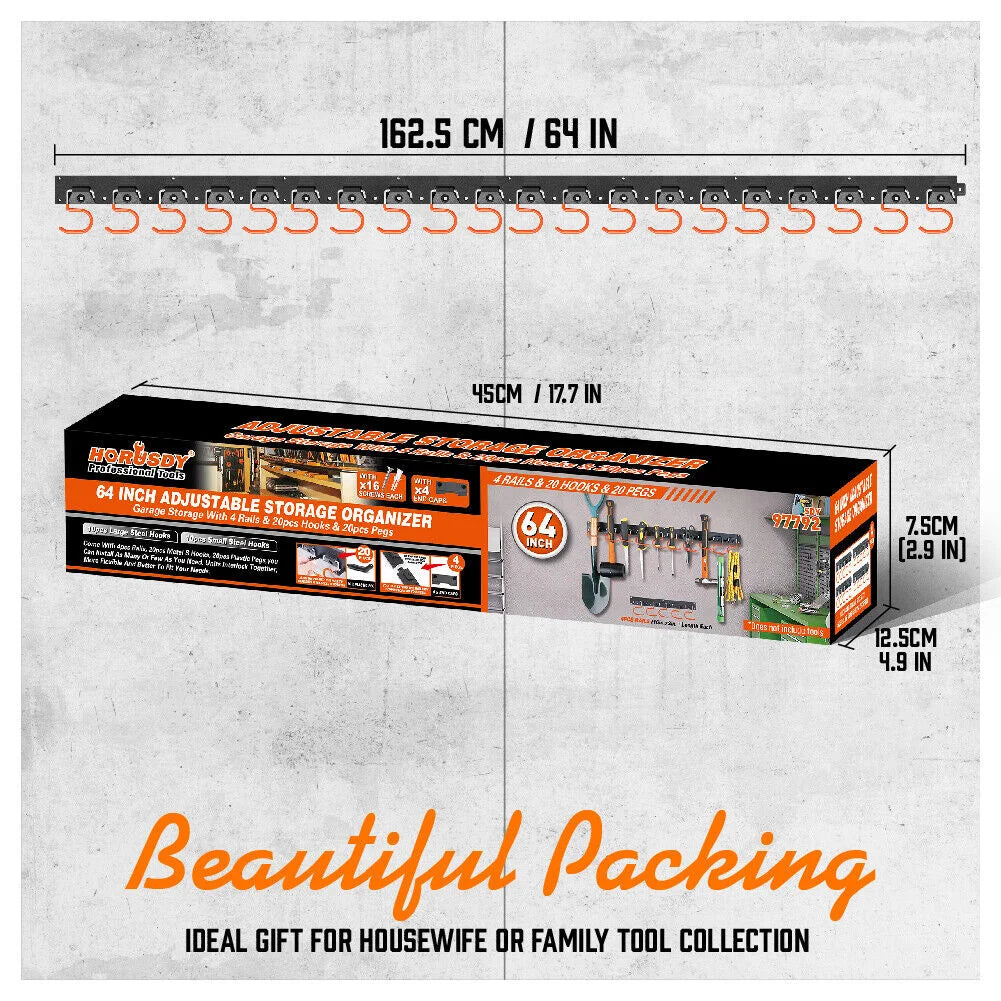 Tool Hanger Wall Mount 64’’ Garden Organizer Mop Broom