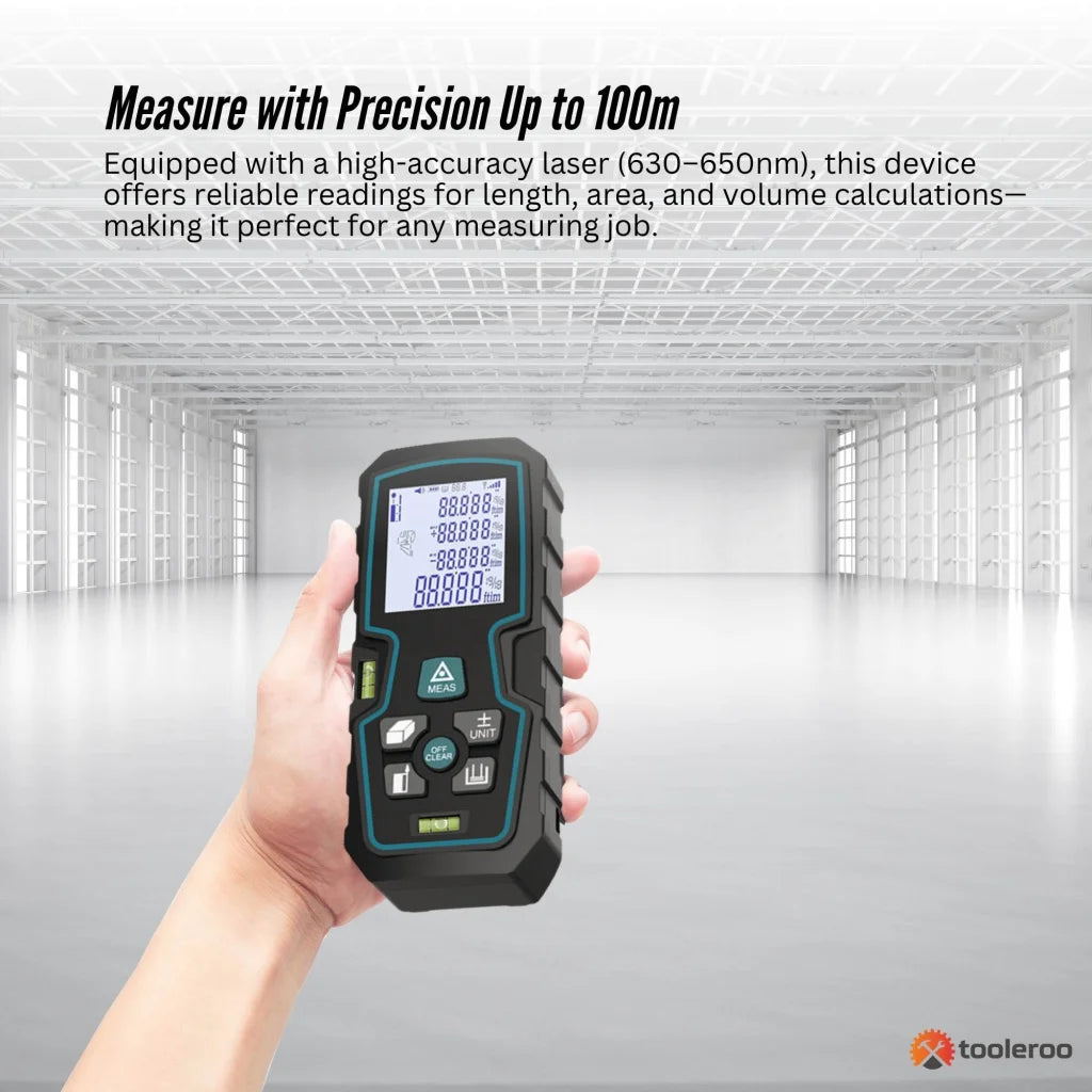 Tooleroo 100m Digital Laser Distance Measurer - LCD Area