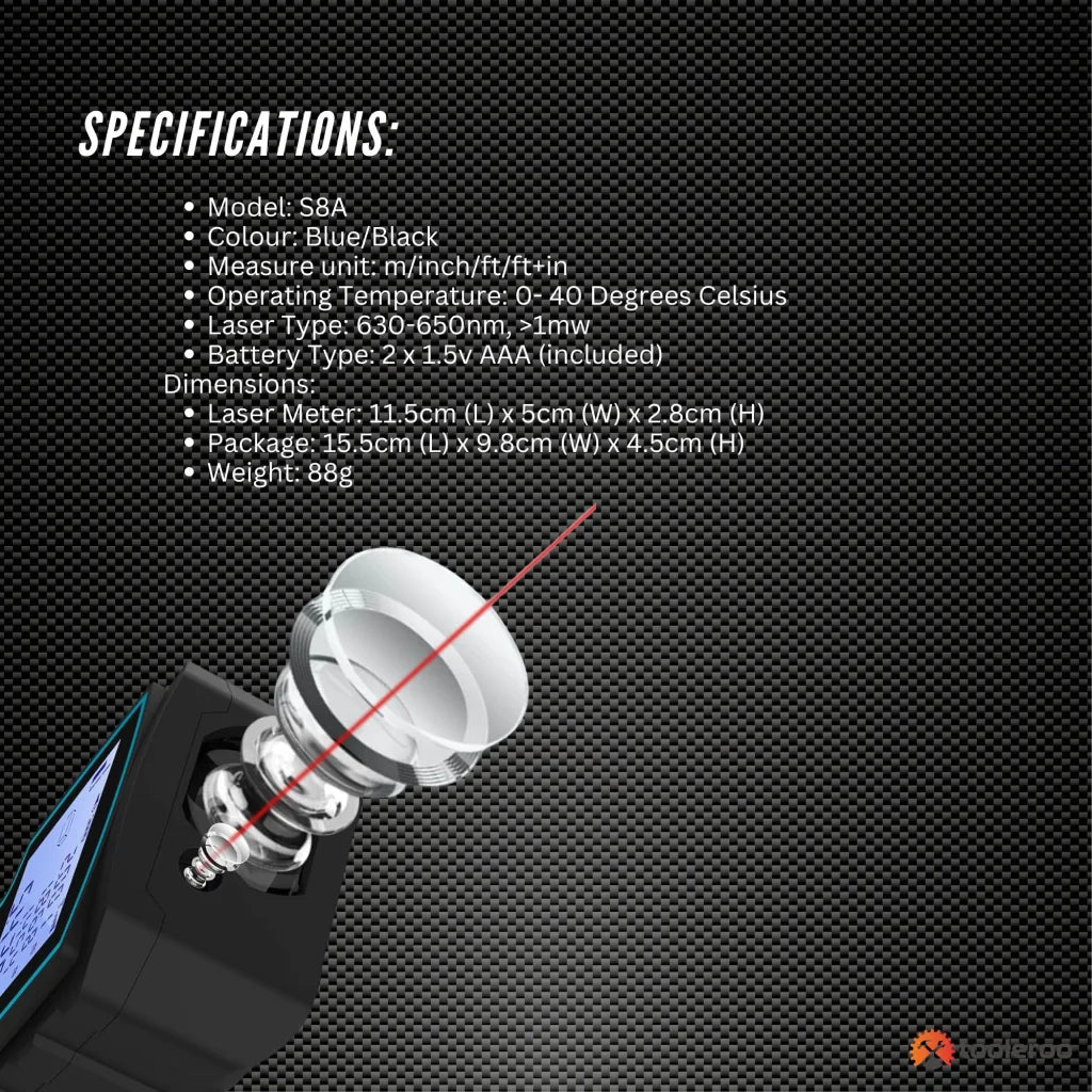 Tooleroo 100m Digital Laser Distance Measurer - LCD Area