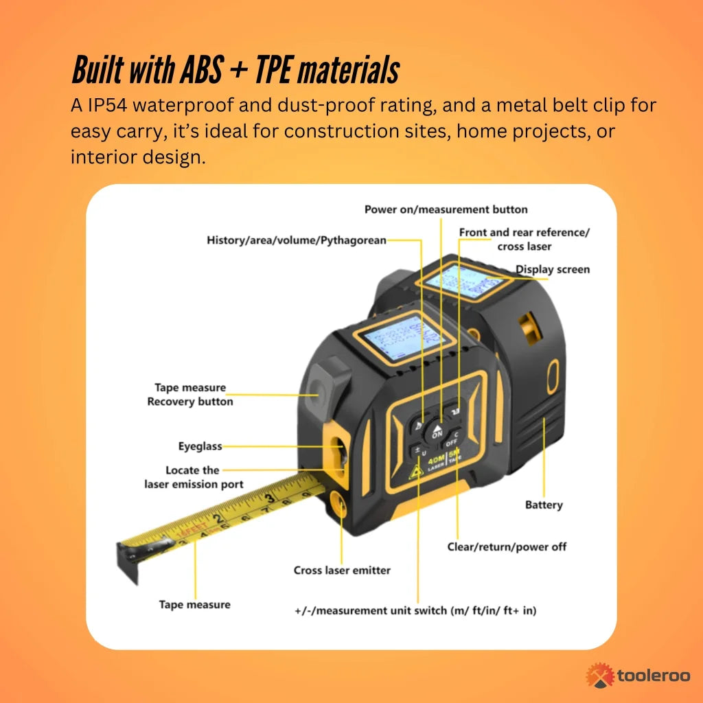 Tooleroo 40m Digital Laser Tape Measure + 5m Steel Tape –