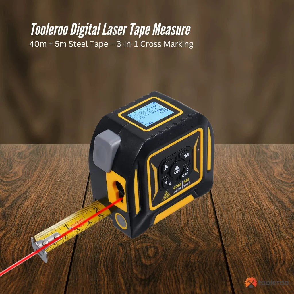 Tooleroo 40m Digital Laser Tape Measure + 5m Steel Tape –