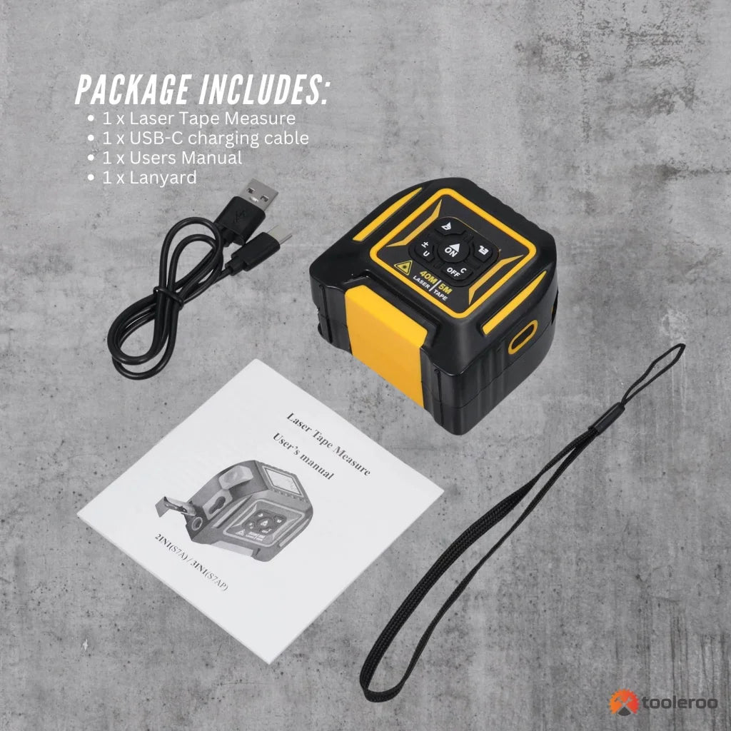 Tooleroo 40m Digital Laser Tape Measure + 5m Steel Tape –