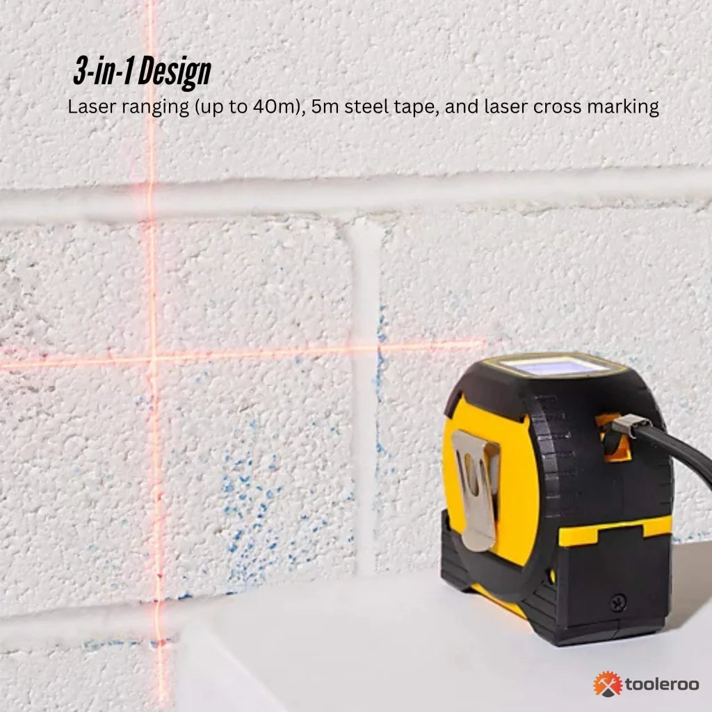 Tooleroo 40m Digital Laser Tape Measure + 5m Steel Tape –