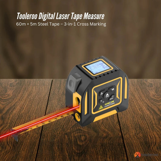 Tooleroo 60m Digital Laser Tape Measure + 5m Steel Tape –