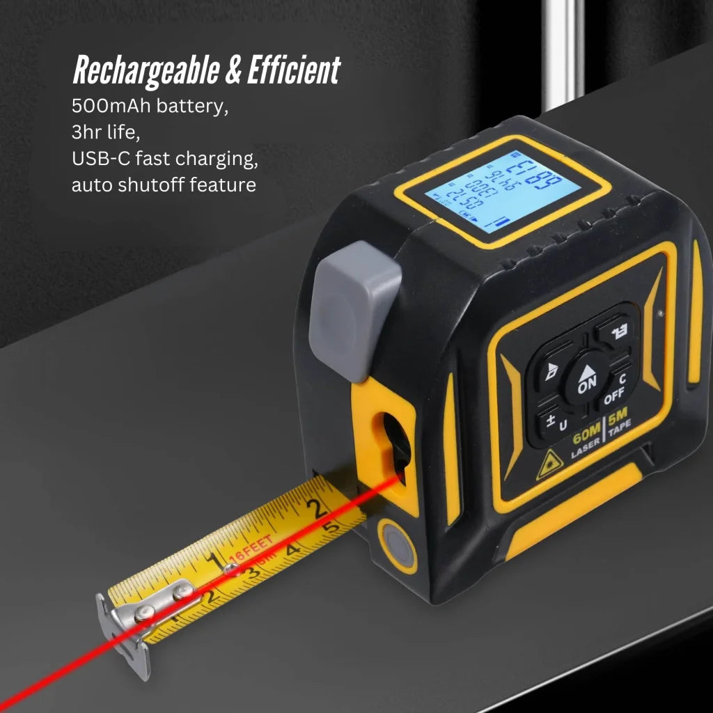 Tooleroo 60m Digital Laser Tape Measure + 5m Steel Tape –